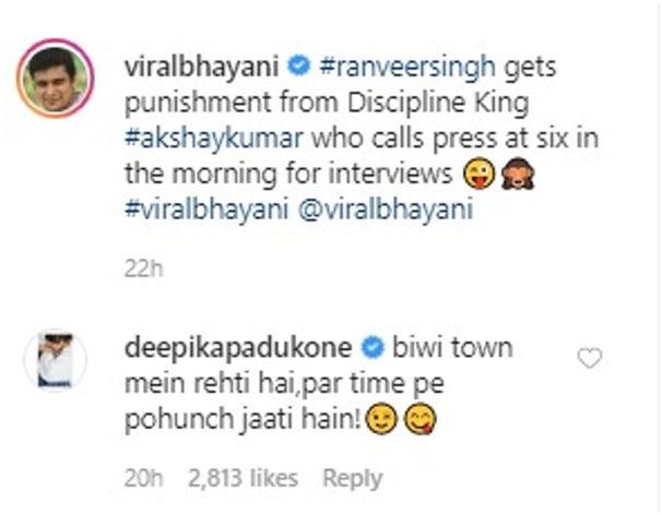 Deepika Padukone replies to #Ranveer Singh
