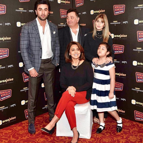 Rishi Kapoor, Neetu Kapoor, Riddhima Kapoor Sahni, Ranbir Kapoor and Samara Sahni