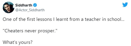 Siddharth cryptic post ex-girlfriend samantha