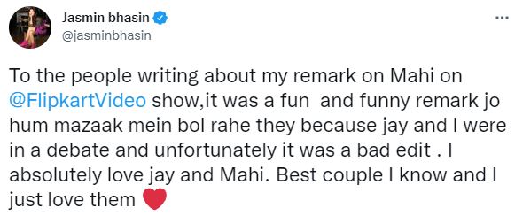jasmin bhasin apology to mahhi twitter