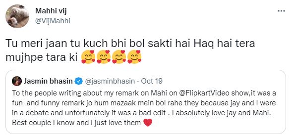 mahhi vij reaction to jasmin bhasin remarks on jay