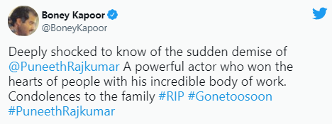 Puneeth Rajkumar death celebrities reactions condolences  