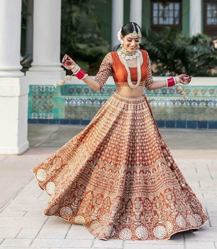 trendy Green-Orange-Deep Pink designer lehenga choli buy now – Joshindia