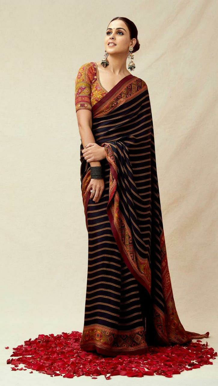 Buy Ritu Kumar Brown Georgette Without Blouse Piece Saree online |  Looksgud.in