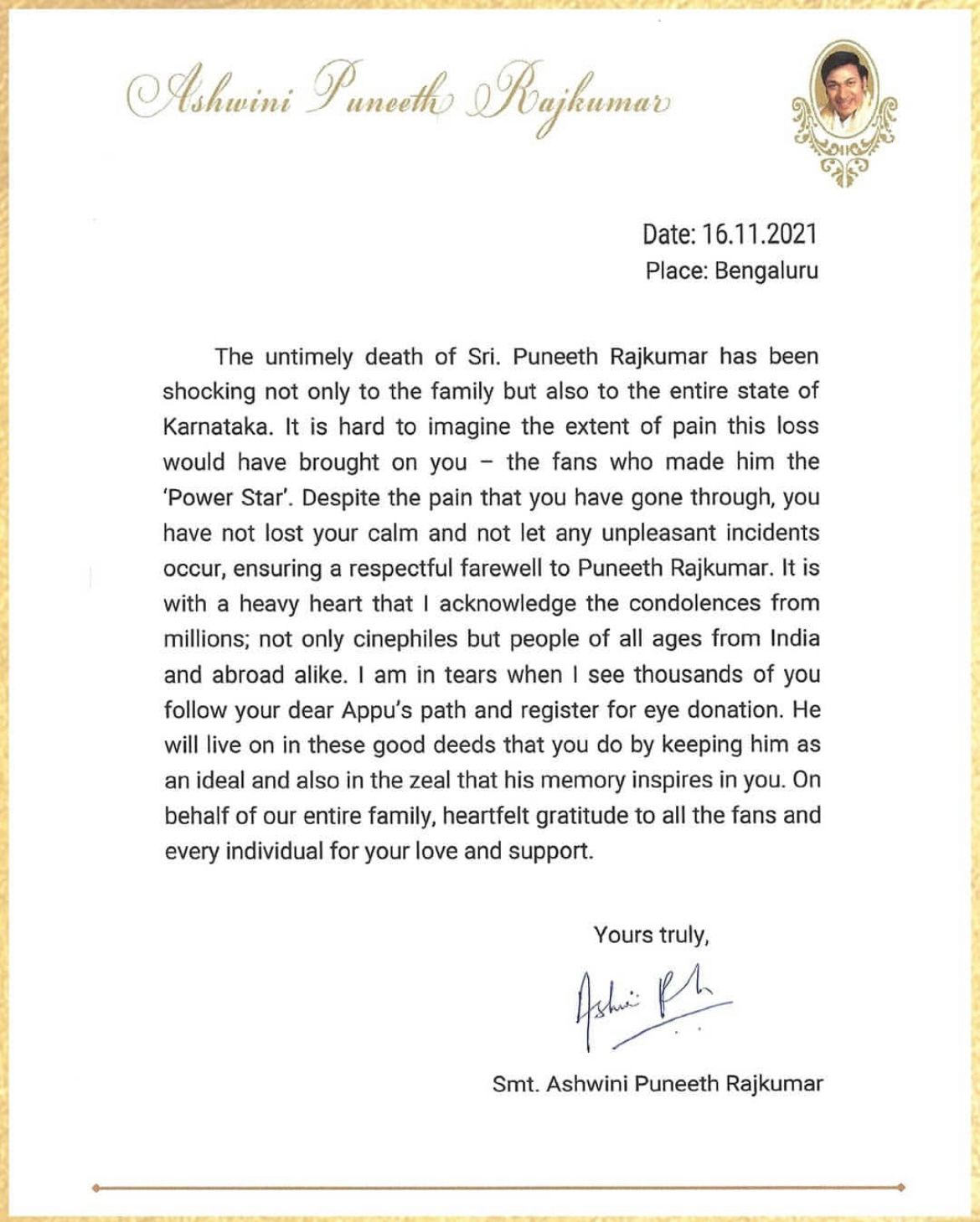 aswini emotional note