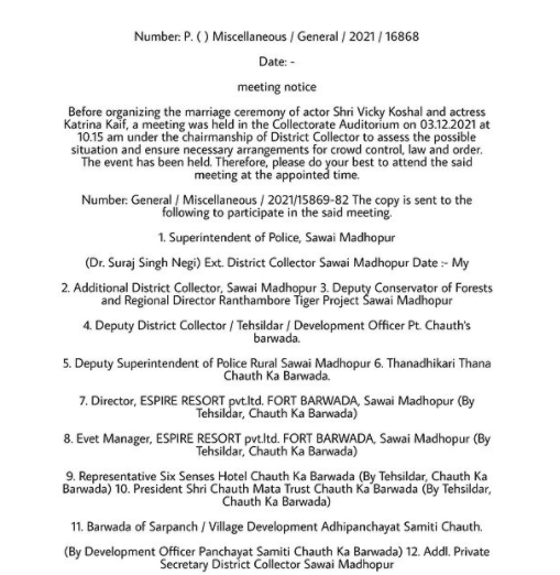 Katrina Kaif-Vicky Kaushal's Wedding: Fans Delighted After District Collector Sawai Madhopur Releases Notice