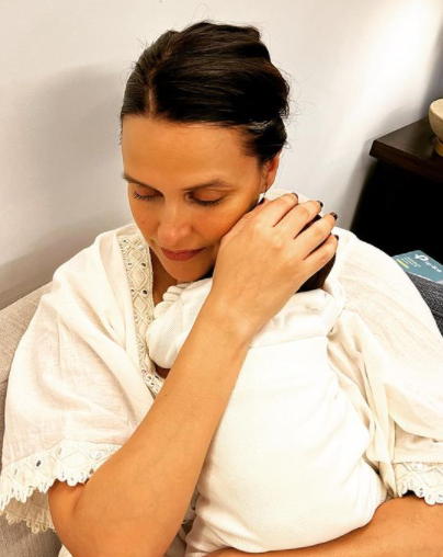 neha dhupia son newborn white twinning