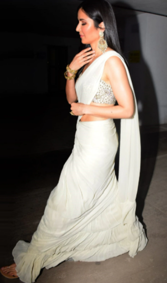 Katrina kaif white pristine saree vicky kaushal