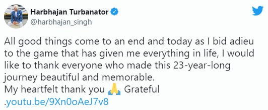 Harbhajan Singh retirement