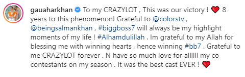 gauahar khan bigg boss 7 winnner