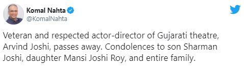 Sharman Joshi Father Gujarati Theatre Arvind Joshi Dies Paresh Rawal Sholay