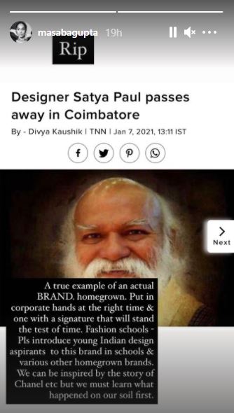 Fashion Designer Satya Dies Passes Masaba Gupta Puneet Nanda Tributes