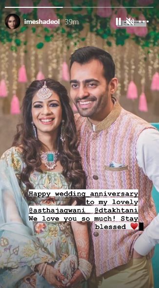 Bollywood actress, Esha Deol wished her brother-in-law, Devesh Takhtani and his wife, Astha Takhtani on their wedding anniversary with a stunning picture from their 'mehendi' ceremony. Take a look!