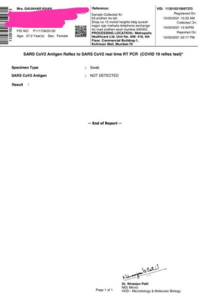 'Tandav' actress, Gauahar Khan's team issued an official statement in response to BMC's FIR against the actress for violating norms and going out for a film's shooting despite being COVID-19 positive.