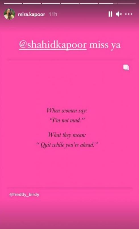 Mira Rajput Kapoor IG Story