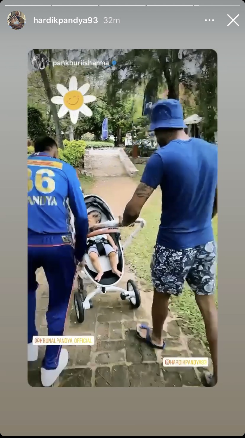 Hardik Pandya And Krunal Pandya Take Agastya On Stroller Ride