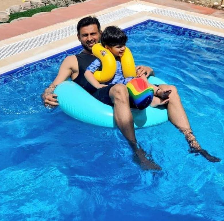 Shoaib Malik with his son