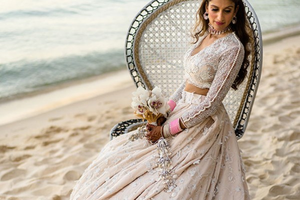 Kaabia Grewal adorning the seashell kaleeras on her wedding
