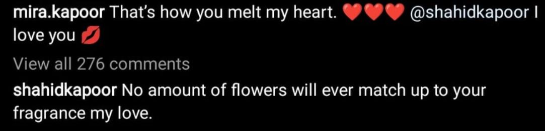 Shahid Kapoor and Mira Rajput Kapoor PDA Comment