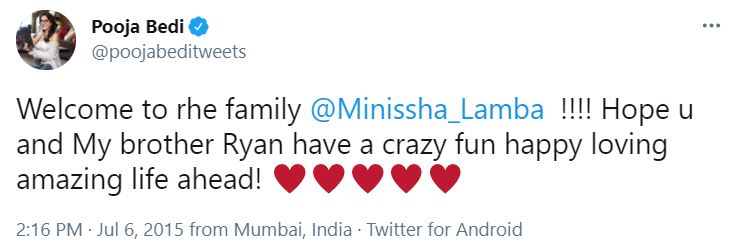 Pooja Bedi Tweet