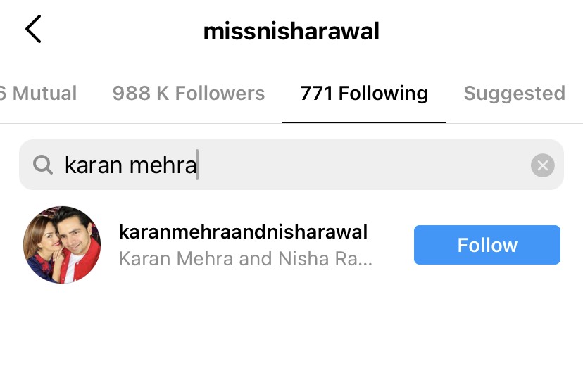 Karan Mehra And Nisha Rawal Unfollow