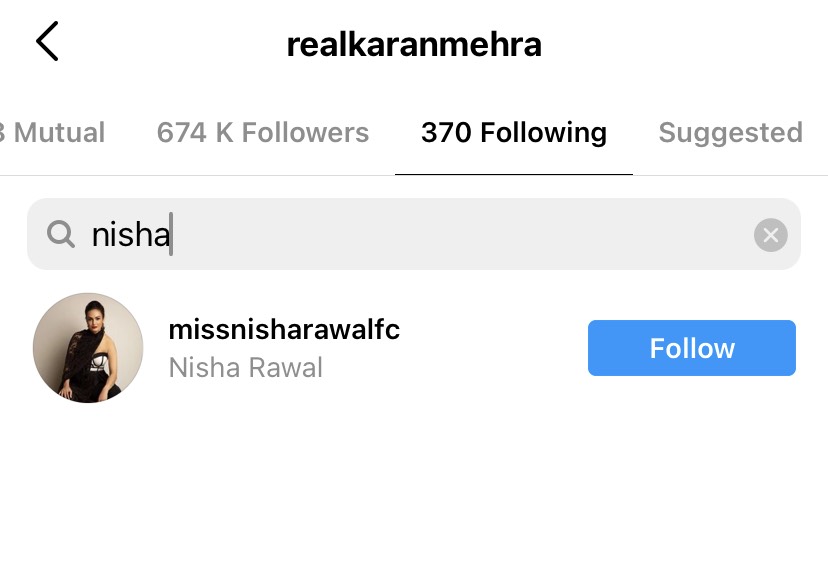 Karan Mehra And Nisha Rawal Unfollow