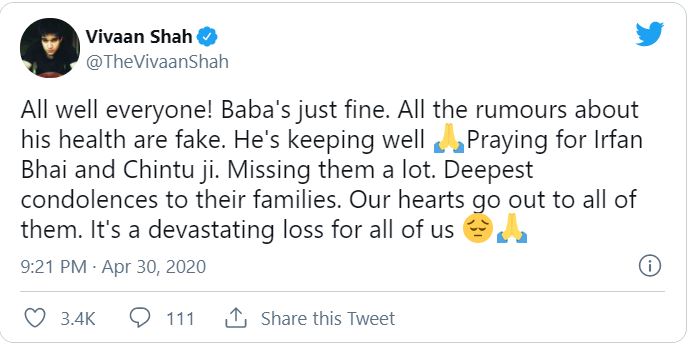 Vivaan Shah Tweet