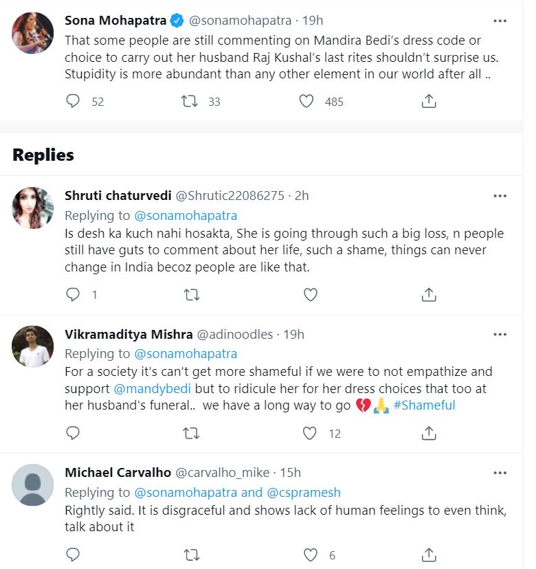 Sona Mohapatra supports Mandira Bedi