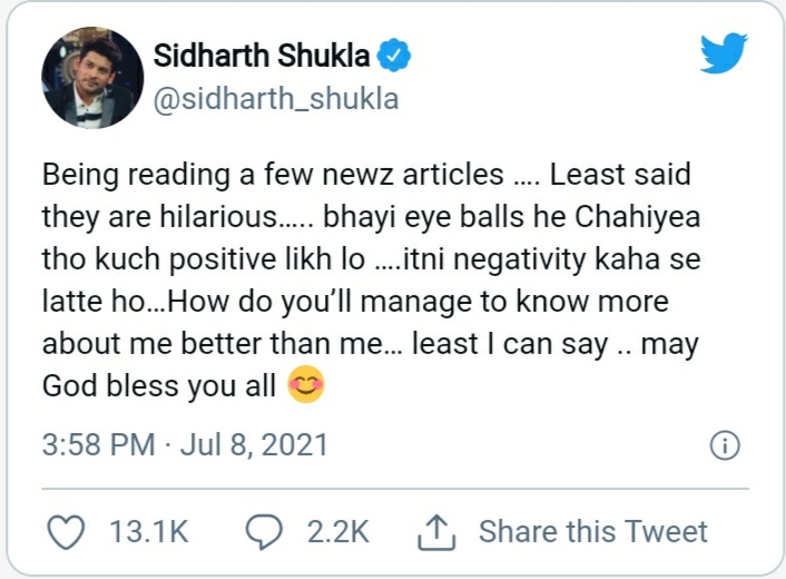 Sidharth's tweet