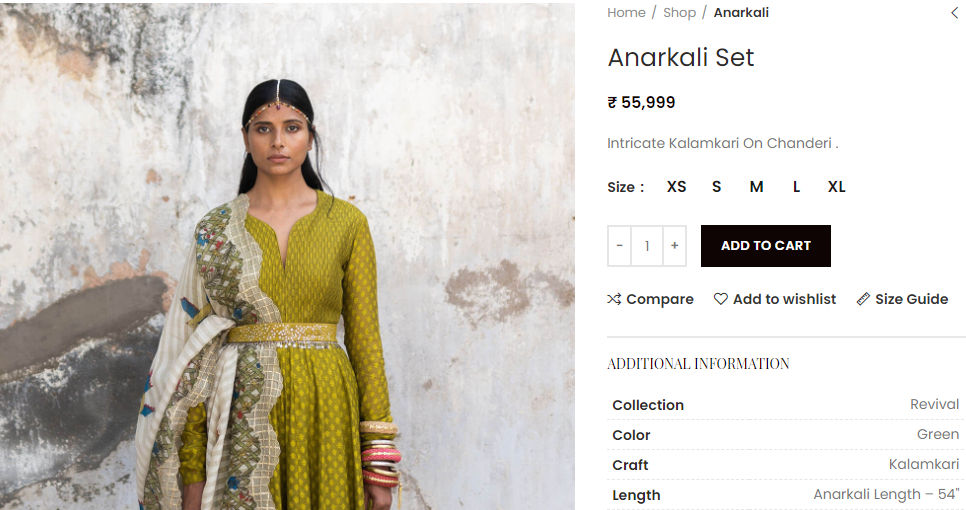 Screenshot of the anarkali set