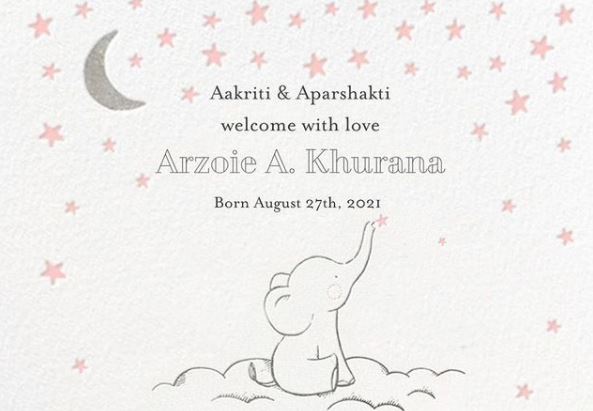 Aparshakti Akriti Khurana daughter Arzoie