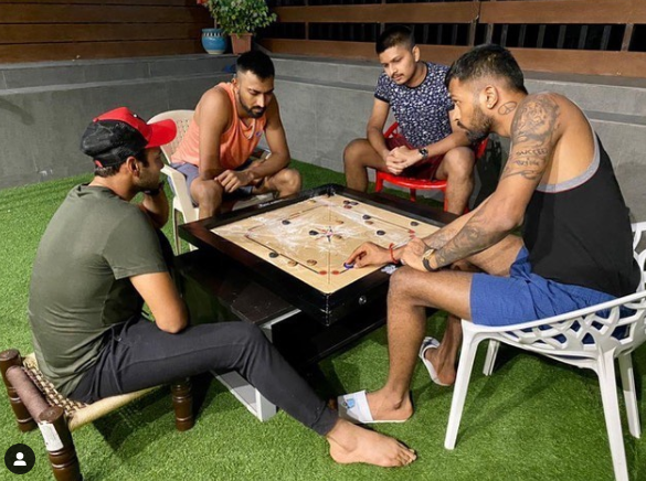 Hardik Pandya playing carrom