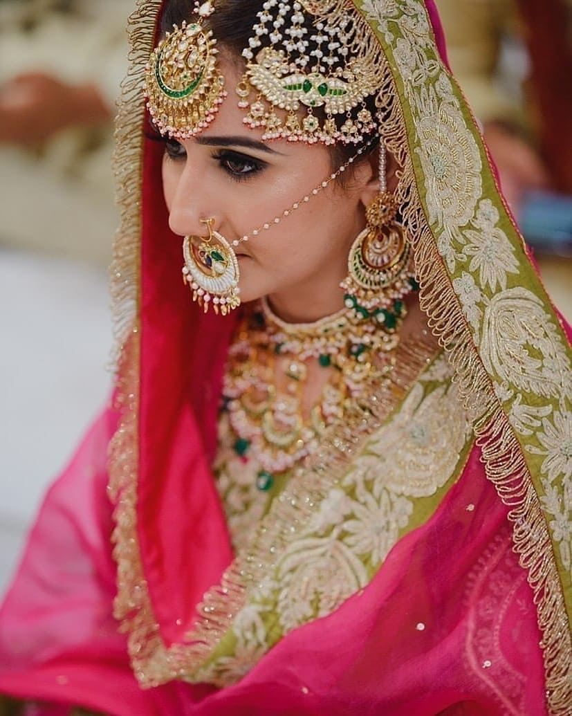 Sikh Bride Wore A Green And Pink-Hued 'Salwar Suit' With 'Parandi' Hairstyle  For Her Wedding Day