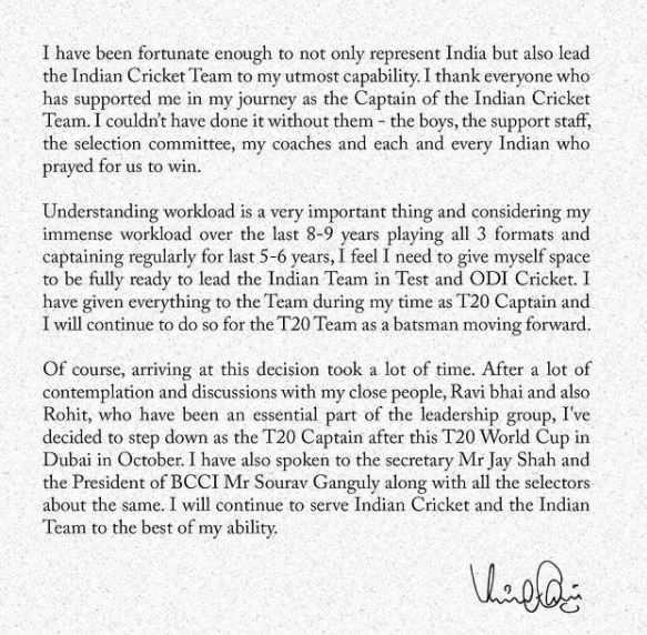 Virat Kohli announced resign as T20 Captain Anushka reacts