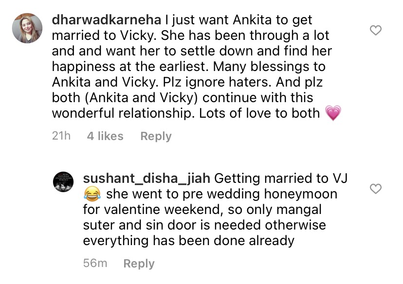 Ankita Vicky comment