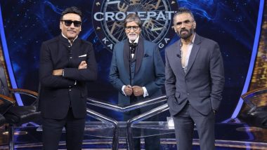 Jackie Shroff with Suniel Shetty on the sets of KBC13
