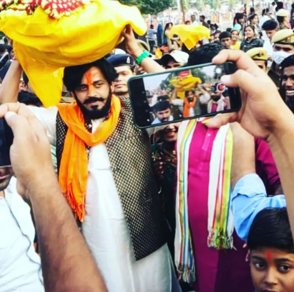 Ravi Kishan and Preeti Kishan celebrating chhath puja