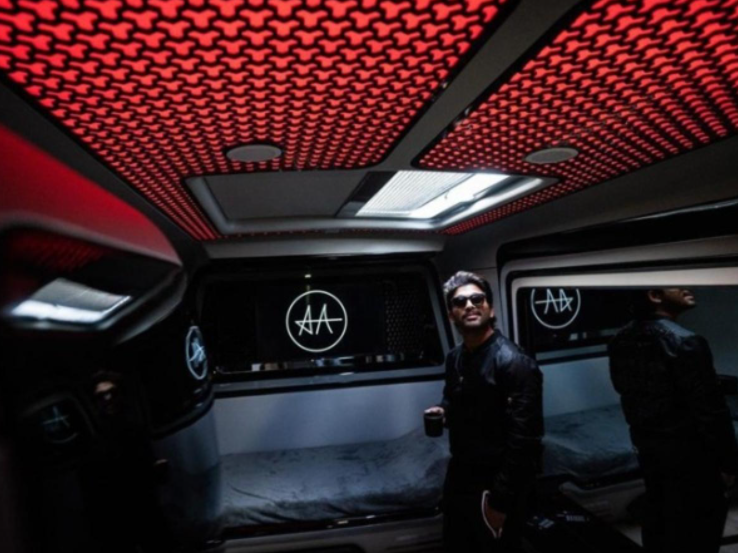 Allu Arjun vanity van caravan Falcon pictures 