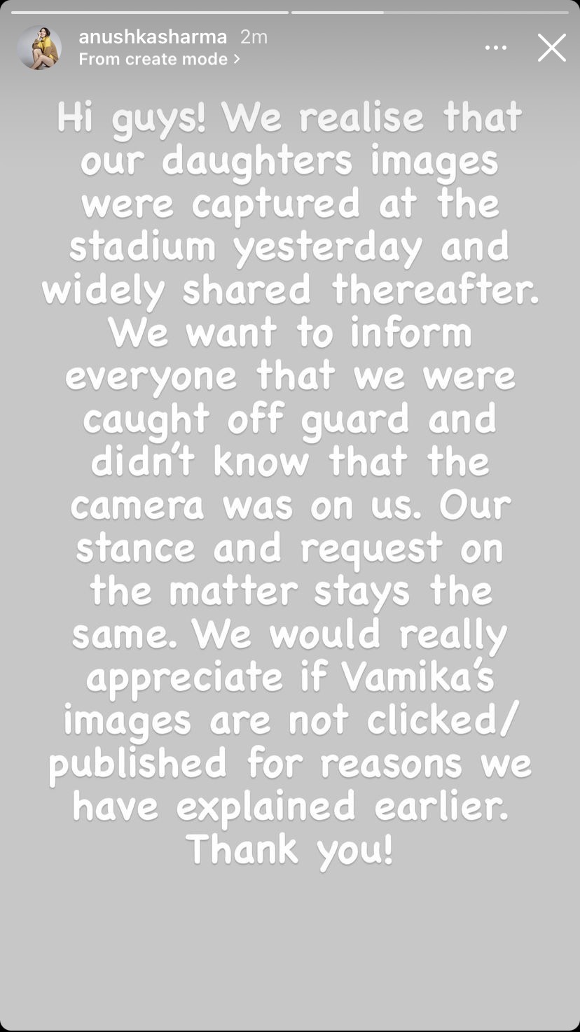 Anushka Sharma Statement On Vamika's pictures