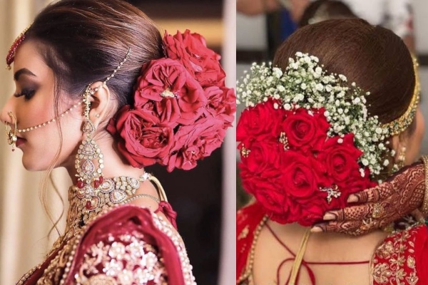 Indian bridal hairstyles inspiration | Fresh flower hairstyles | Indian  brides | Side buns adorned wi… | Indian hairstyles, Indian wedding  hairstyles, Bridal hairdo