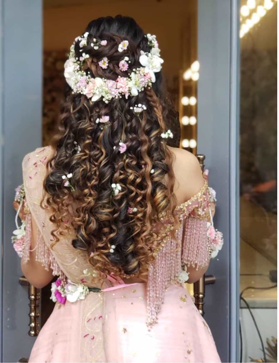 wedding hair style with floral crown  Coastal Style Mobile Hairdressing   Sunshine Coast