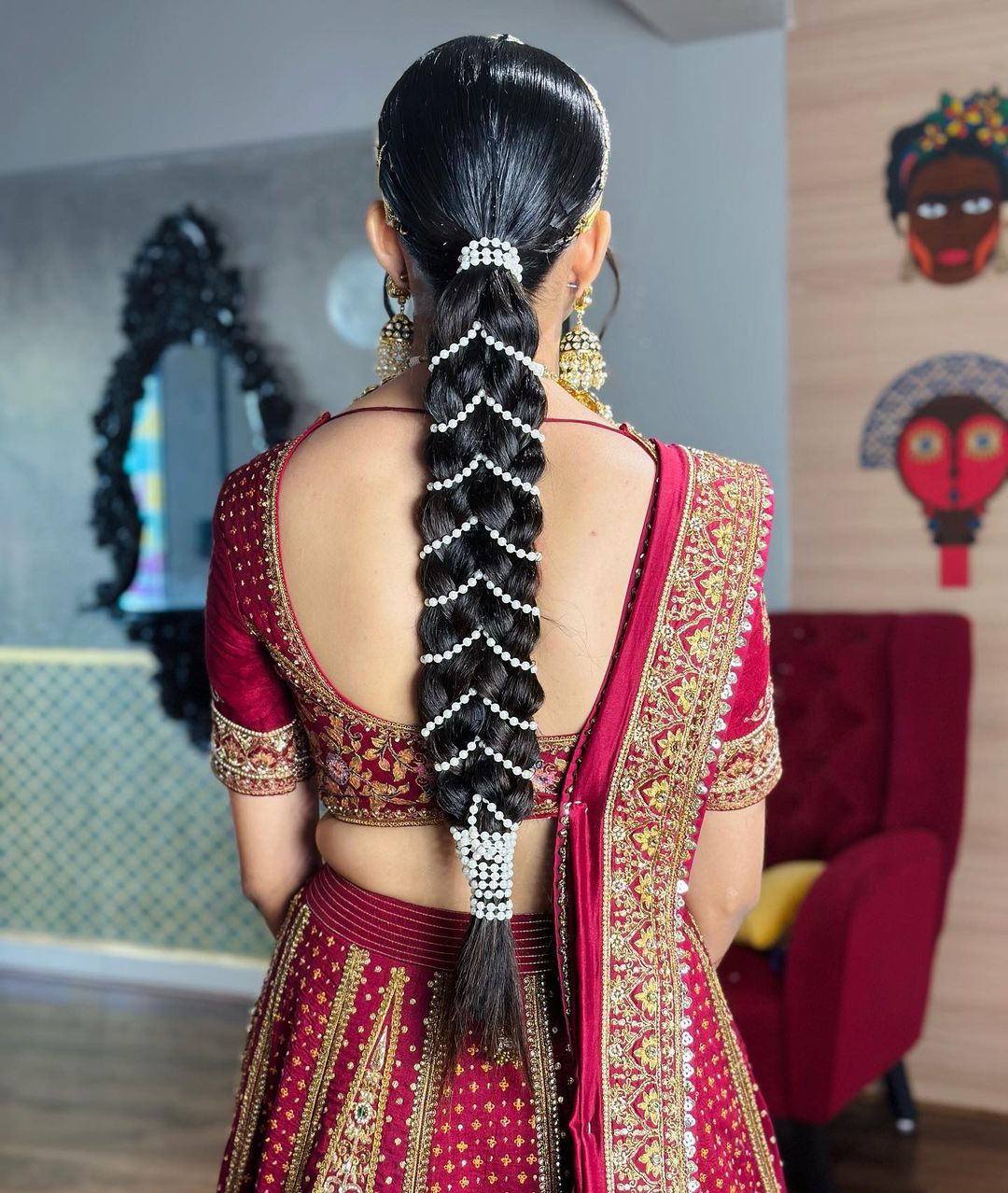 Beautiful floral themed hair and attire! So stunning, would love this look  for an engagement or ladies sangeet