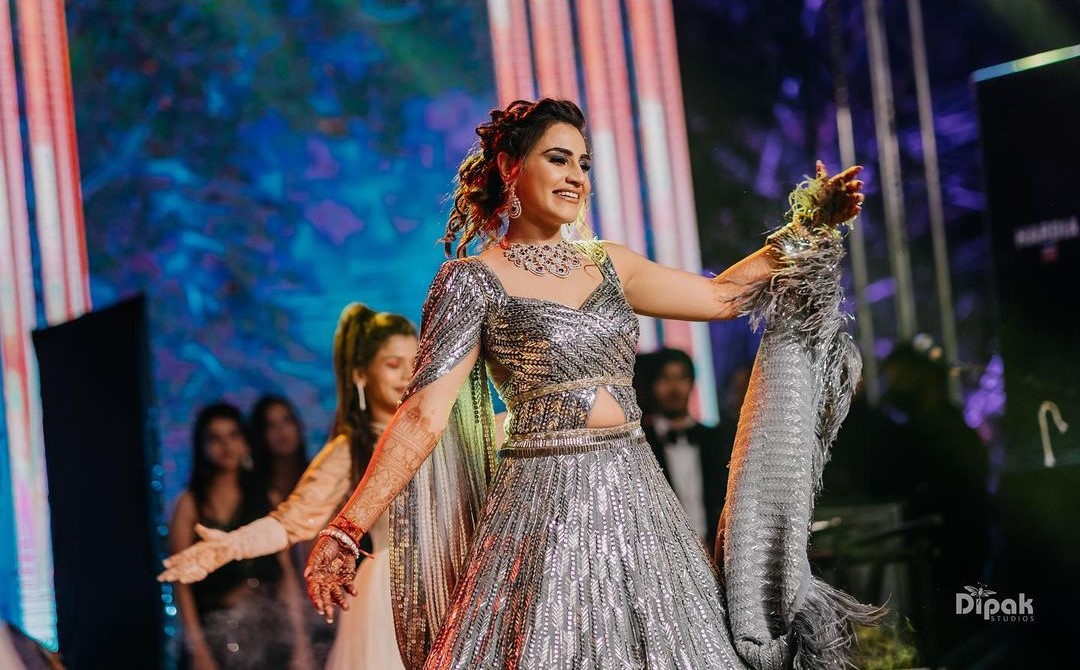 bride silver lehenga