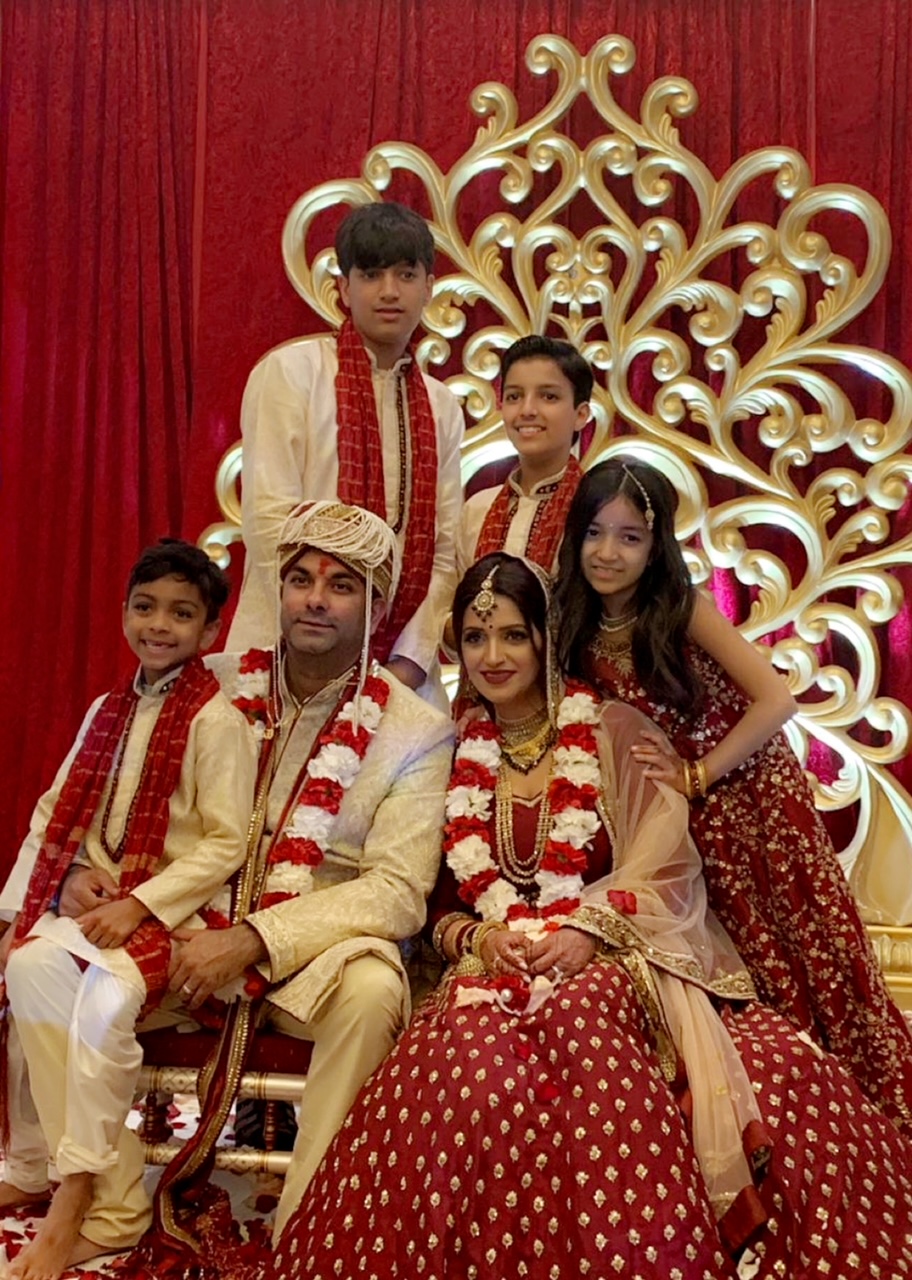 bride groom and their kids