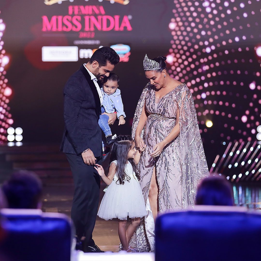 neha dhupia at Femina Miss India 2022 with kids and hubby