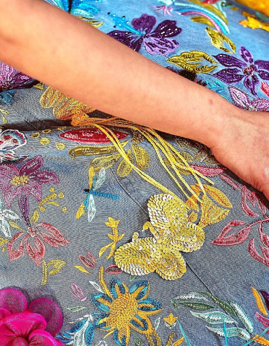 bride who wore denim lehenga designed by her father