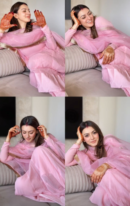 hansika motwani floral mehendi for first karwa chauth