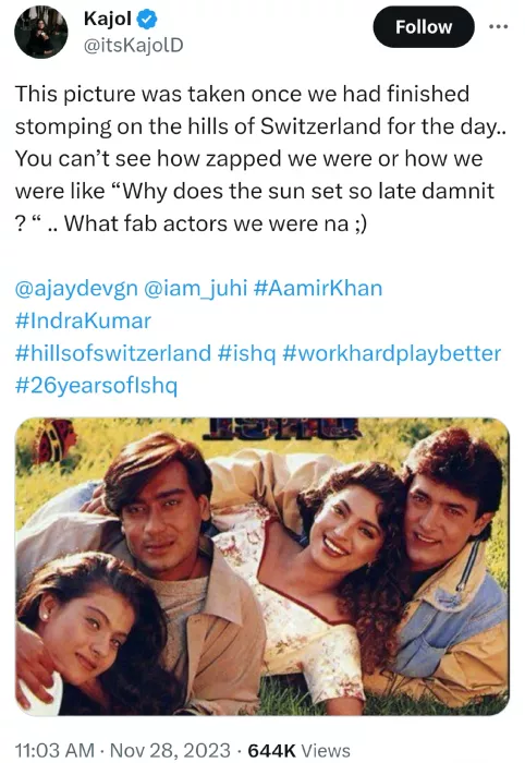 kajol shares throwback picture from sets of ishq