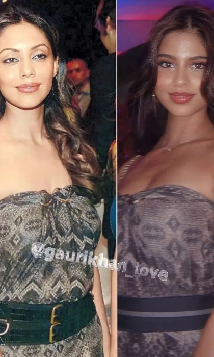 suhana in gauris animal printed dress