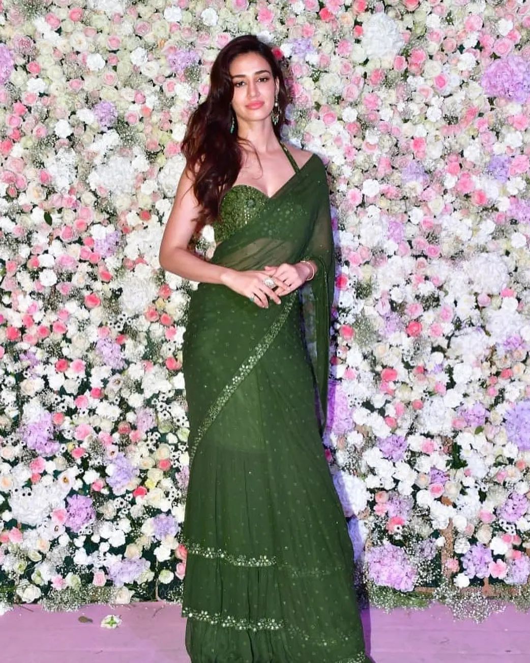 Disha Patani Looks Sexy In A Green Saree Worth Rs. 1.2 Lakh With A Backless Embellished Bralette